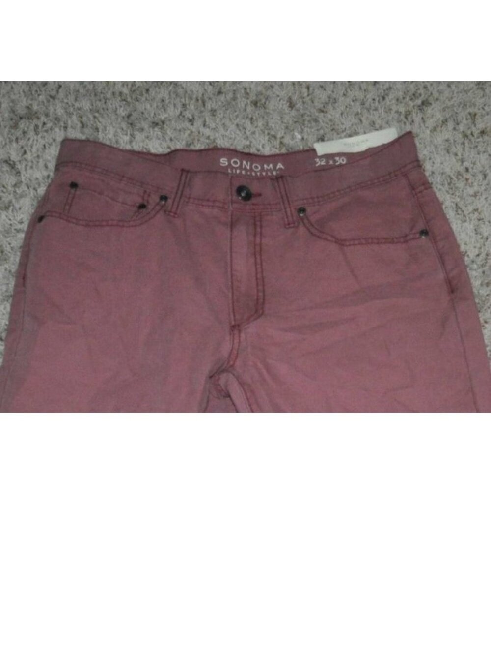 Mens Pants Red 36x30 Chino Flat Front Straight Fit 5 Pkt Khakis Cotton Sonoma — image 3 of 5